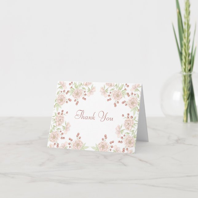 Invitation Blush Pink Rose Wedding Thank You Note Card (Devant)