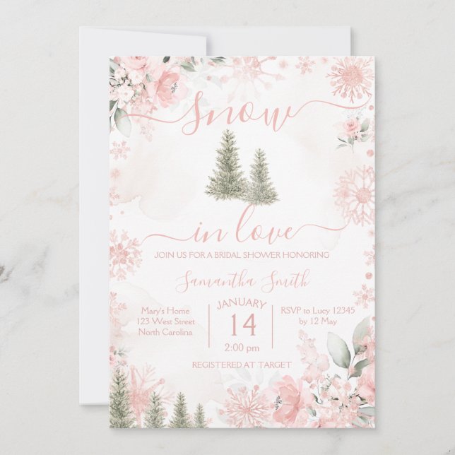 Invitation Blush Pink Snow in Love Snowflake Bridal Shower (Devant)