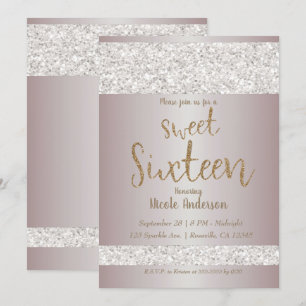 Invitation Blush Pink Sparkle Paillettes Blanches Sweet 16 Se