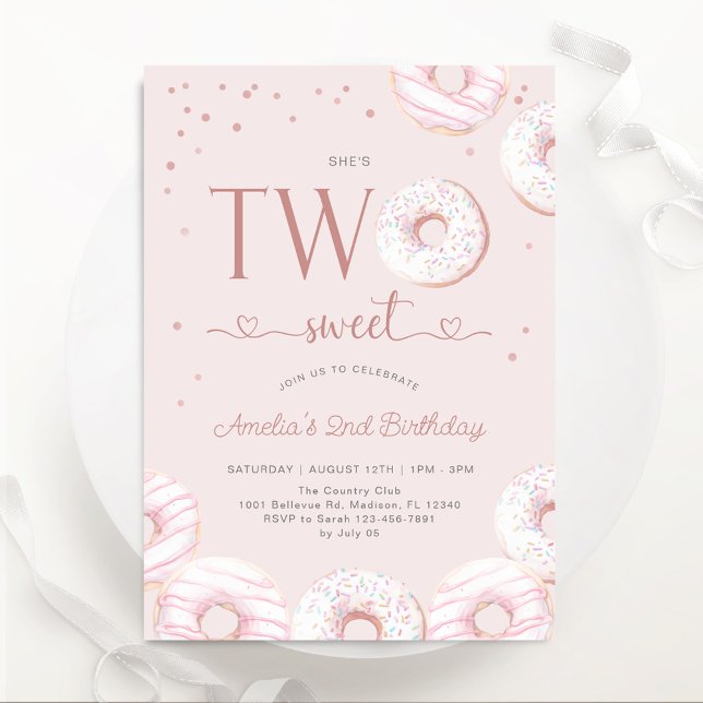 Invitation Blush Pink Two Sweet Donuts 2e anniversaire (Créateur téléchargé)
