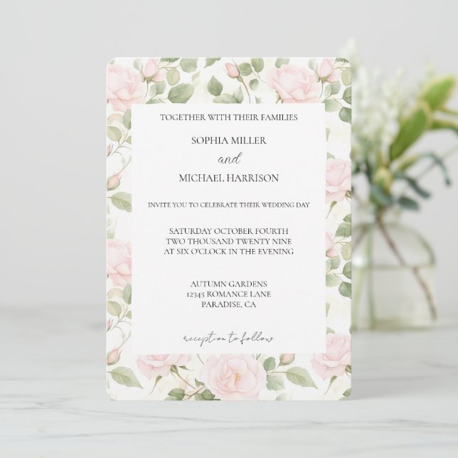 Invitation Blush Pink White Flowers Wedding (Debout devant)