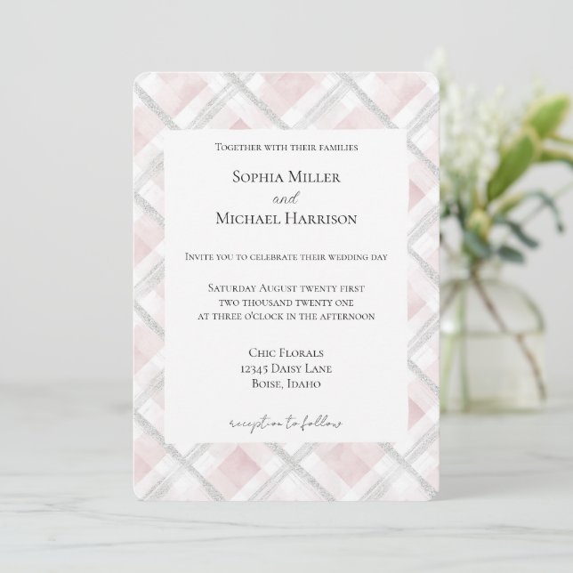 Invitation Blush Pink White Silver Glitz Wedding (Debout devant)