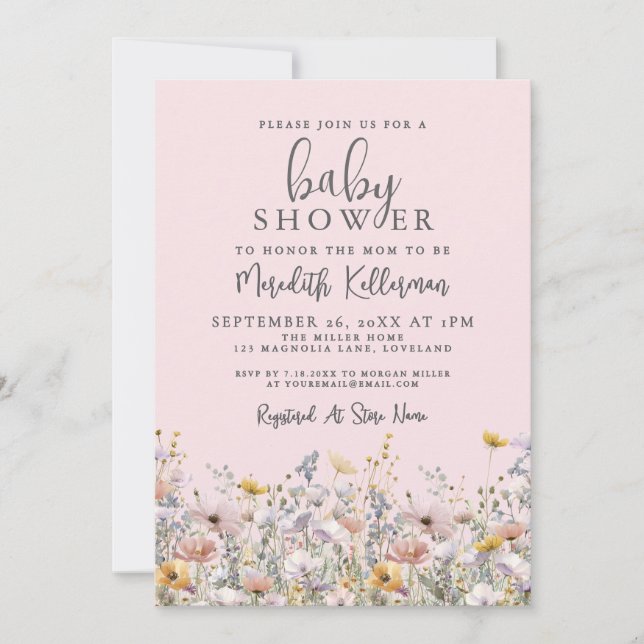 Invitation Blush Pink Wildflower Baby Shower (Devant)