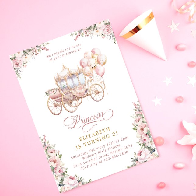Invitation Blush Princess Carriage Fairytale fête d'anniversa (Créateur téléchargé)