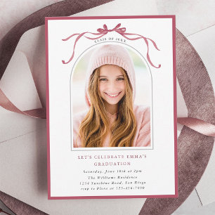 Invitation Blush Profond Nœud Papillon Graduation Fête Arche 