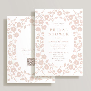 Invitation Blush QR Code Blanc Folal Fête des mariées florale