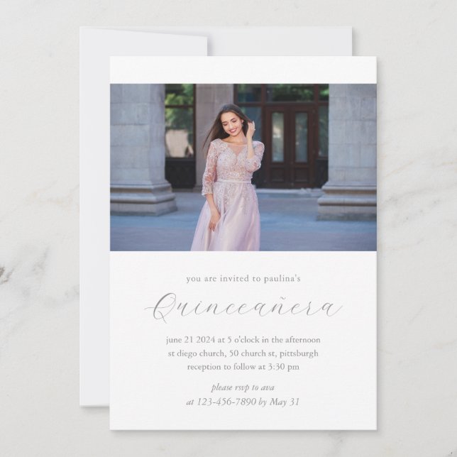 Invitation Blush Quinceañera 15 ans photo d'anniversaire (Devant)