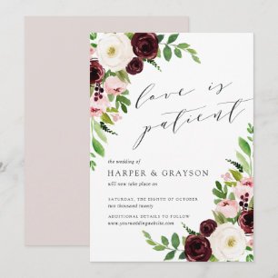 Invitation Blush Romance L'Amour Est Patient Mariage Postpone