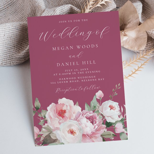 Invitation Blush & Rose Berry Botanique Mariage floral (Créateur téléchargé)