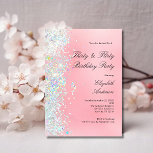 Invitation Blush Rose Blanc Paillettes 30ème Trentième Annive