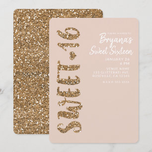 Invitation Blush Rose Doré Pailleté Sweet 16 Seize Ans Fête