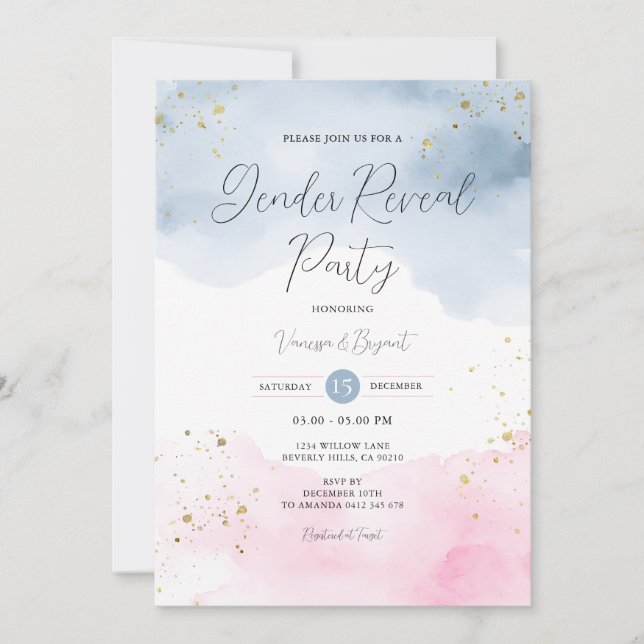 Invitation Blush rose et bleu Sexe Révéler Parties scintillan (Devant)