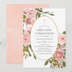 Invitation Blush rose et or rose pour la Première Communion
