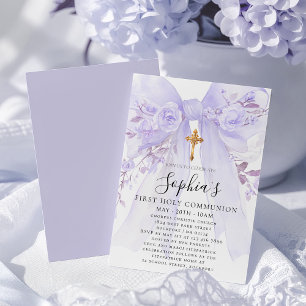 Invitation Blush Rose Fleur Violette Fille Premier Communion