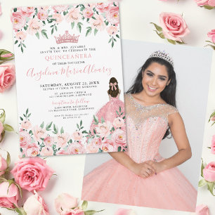 Invitation Blush Rose Fleurs Photo Quinceanera