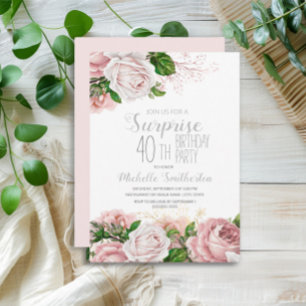 Invitation Blush Rose Fleurs Surprise 40e Anniversaire