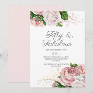 Invitation Blush Rose Floral 50 ans et Fabulux Anniversaire