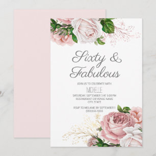Invitation Blush rose Floral 60 et Fabuleux anniversaire