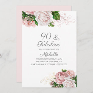 Invitation Blush rose Floral 90 et Fabuleux anniversaire