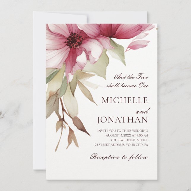 Invitation Blush rose Floral Bible chrétienne Verse Mariage (Devant)