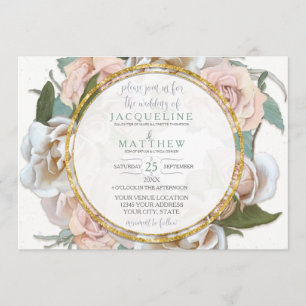 Invitation Blush Rose Floral Gold Modern Script écriture manu
