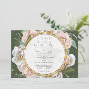 Invitation Blush Rose Floral Or Moss Green Foliage Élégant