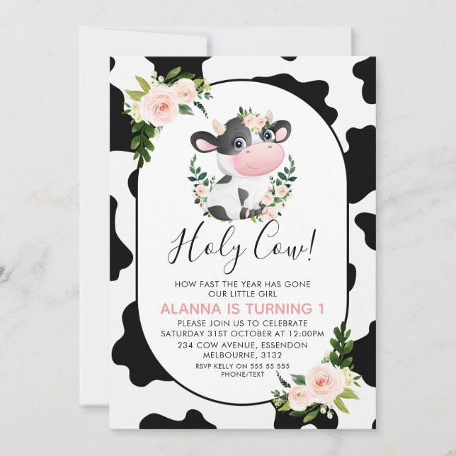 Invitation Blush rose Floral Saint Vache Imprimer Anniversair (Devant)