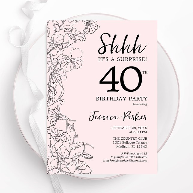 Invitation Blush rose Floral Surprise 40e anniversaire (Créateur téléchargé)