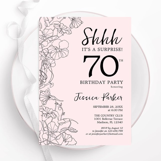 Invitation Blush Rose Floral Surprise 70e anniversaire (Créateur téléchargé)
