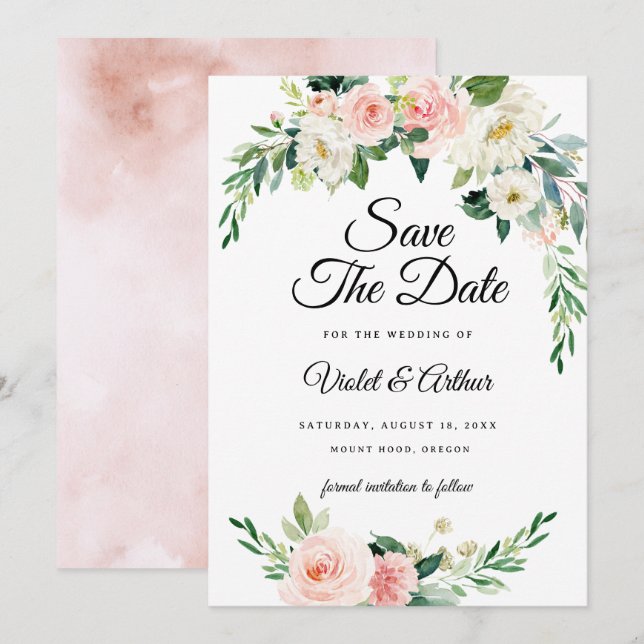 Invitation Blush Rose Floral Wreath Mariage Enregistrer La Da (Devant / Derrière)