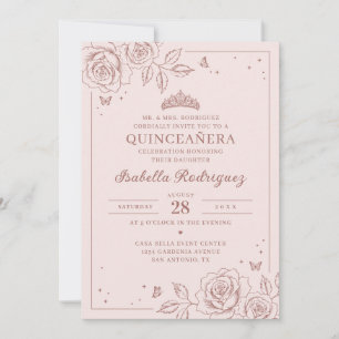 Invitation Blush Rose Gold Floral Quinceañera