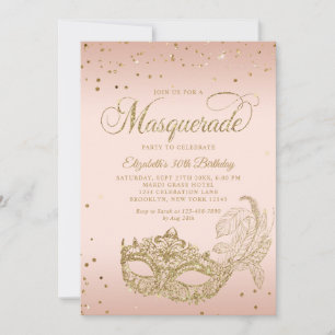 Invitation Blush rose gold pailleté masquerade anniversaire P