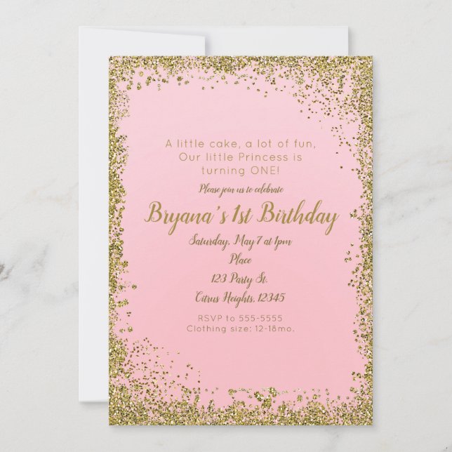 Invitation Blush Rose & Gold Parties scintillant Glam 1st fêt (Devant)