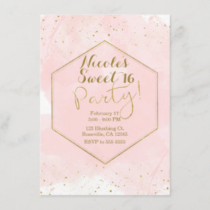 Invitation Blush rose & Gold Splatter Modern Sweet 16 Party