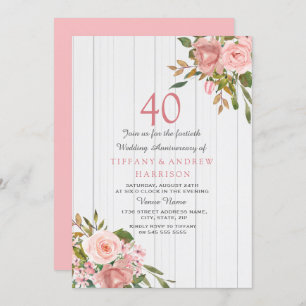 Invitation Blush Rose Gold White 40e anniversaire Mariage