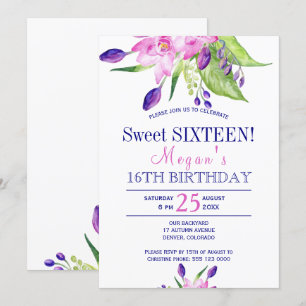Invitation Blush rose marine floral aquarelle seize ans sucré