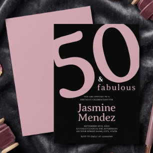 Invitation Blush Rose Noir Chic 50 & Fantastique Anniversaire