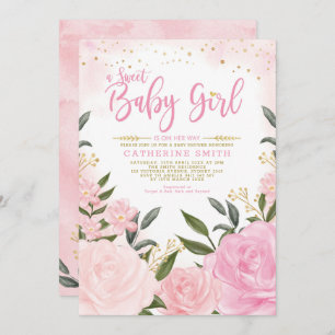 Invitation Blush Rose or Floral Baby shower fille