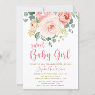 Invitation Blush Rose or Floral Sweet Baby Girl Baby shower