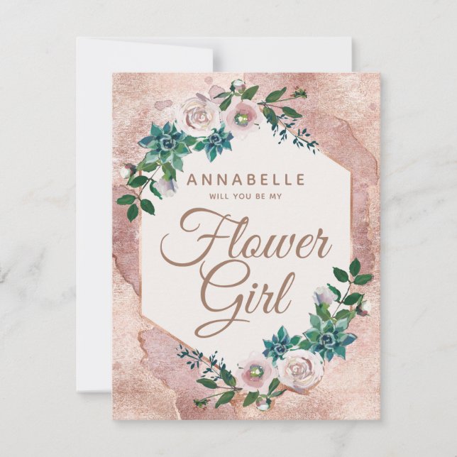 Invitation Blush Rose Or Serez-Vous Ma Fille Fleur (Devant)