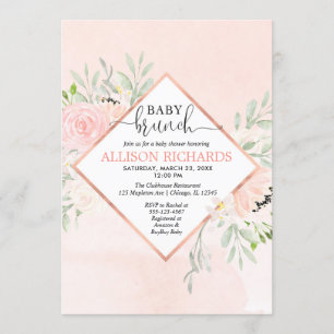 Invitation Blush rose rose rose or floral fille brunch bébé