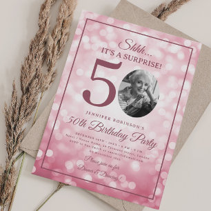 Invitation Blush Rose SURPRISE Photo 50 Anniversaire Glam Lum