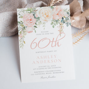 Invitation Blush & Sage Elégant Floral 60e fête d'anniversair