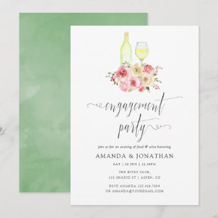 Invitation Blush & Sage Floral Engagement Party Dégustation d