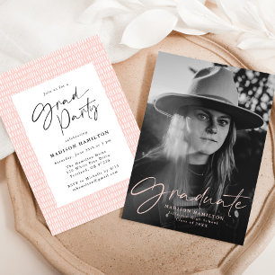 Invitation Blush Stylish Script Photo Graduation Party