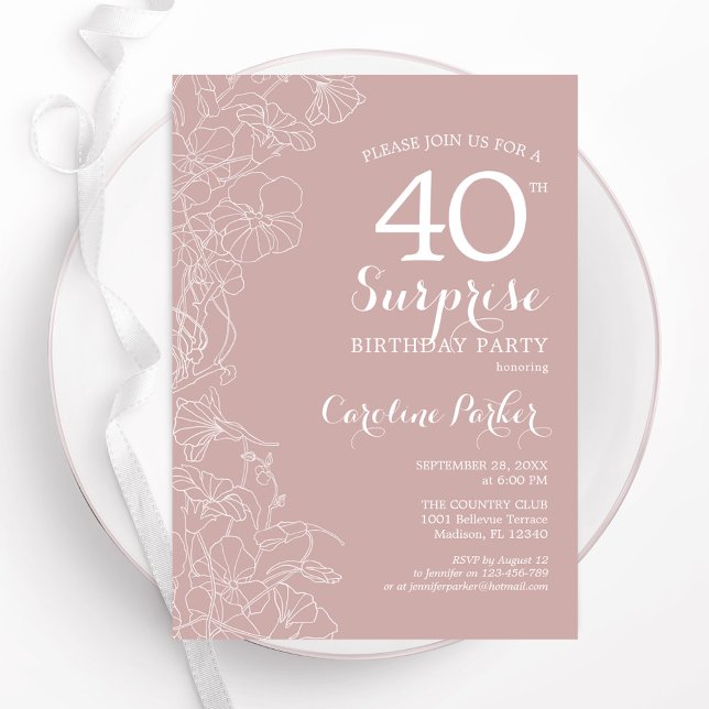 Invitation Blush Surprise 40e fête d'anniversaire (Créateur téléchargé)