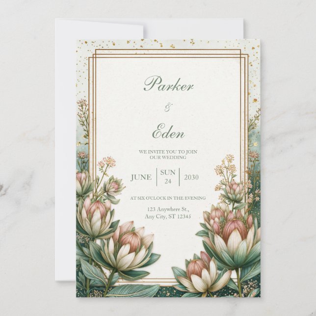Invitation Blush Teal Astrantia Gold Foil Wedding (Devant)