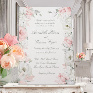Invitation Blush & White Roses Floral Garden Mariage
