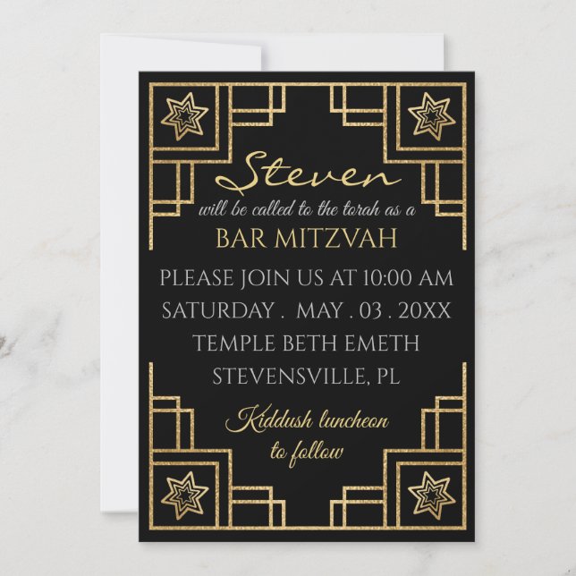 Invitation BM Bar ou Art Déco Bat mitzvah (Devant)