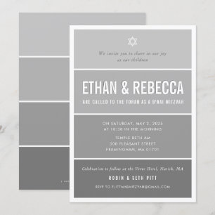 Invitation B'NAI MITZVAH moderne dégradé gris moyen